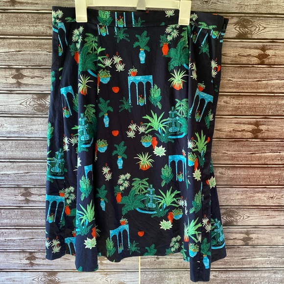 Ann Taylor Factory Women's A-Line Skirt Size 14 Navy Blue Tropical Pockets - Picture 1 of 6